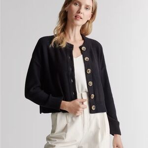Quince 100% Organic Cotton Cropped Cardigan; Black; New Without Tag